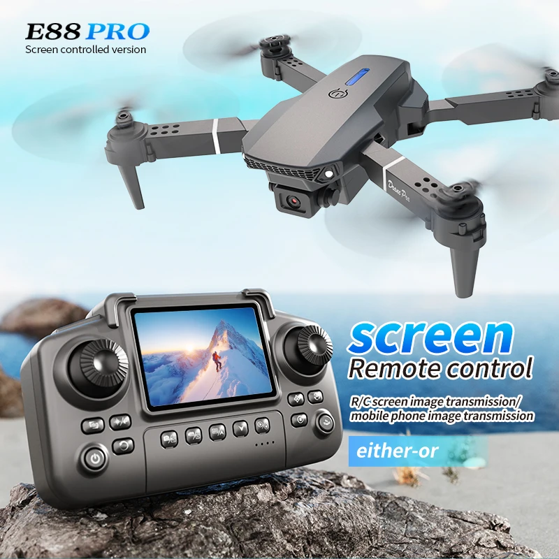 Dron Rc Quadcopter - プロフェッショナルE88 PROドローン、スクリーン付き8K HDカメラ、WiFi FPV、折りたたみ式RCクアッドコプター、子供と大人向けのアウトドアギフト