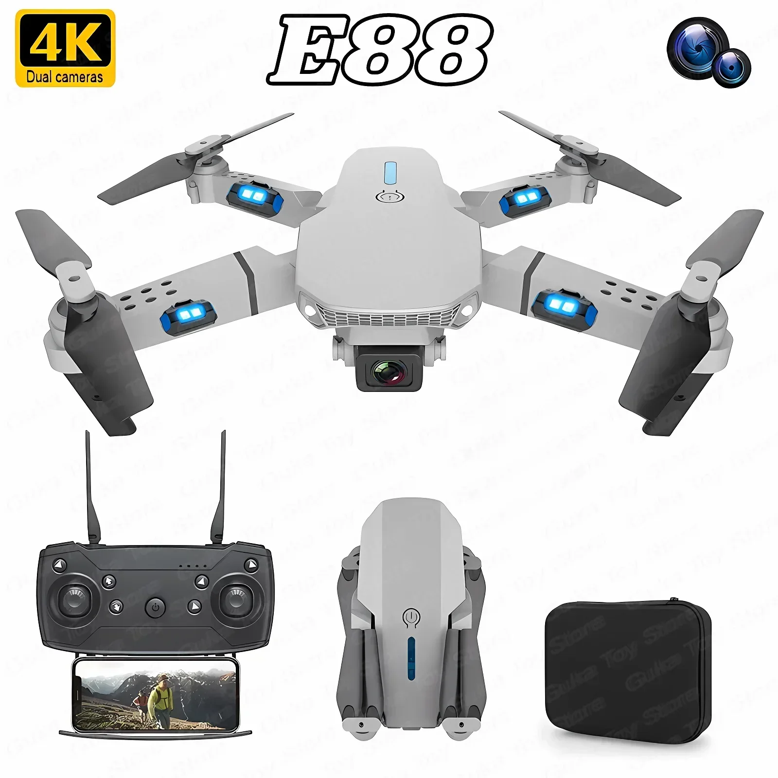 Dron Rc Quadcopter - 折りたたみ式クワッドコプター,e88プロ広角fpv,wifi,hd,4k,1080p,カメラ,高さ保持,rc,ヘリコプターのおもちゃ,男の子へのクリスマスプレゼント
