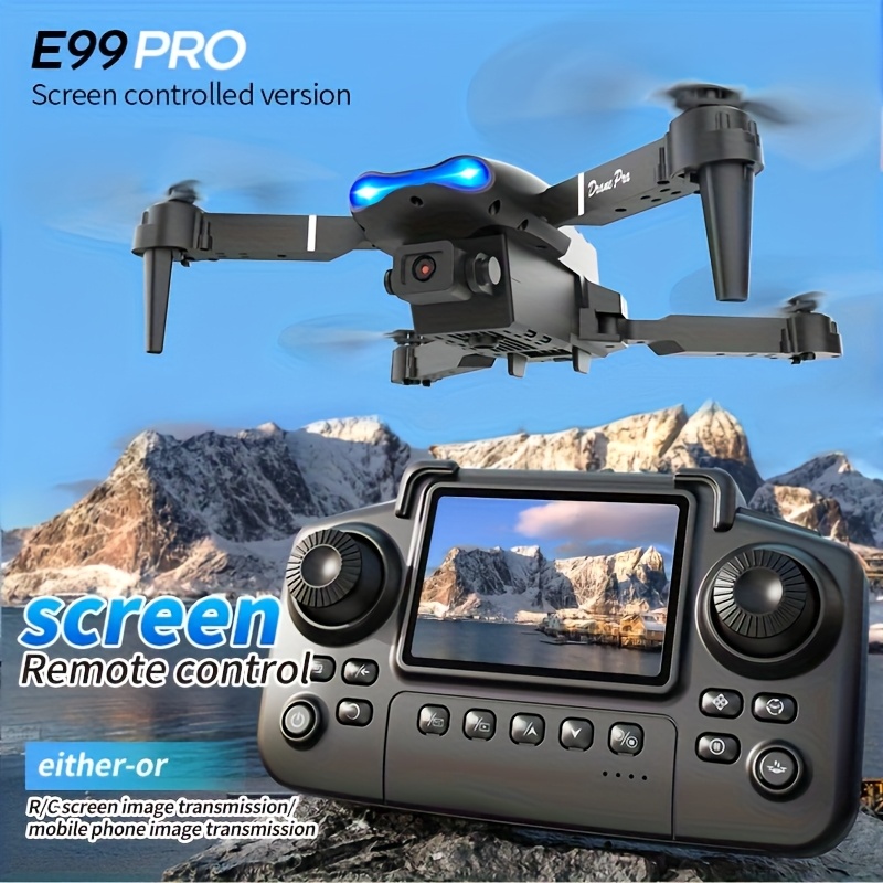 Dron Rc Quadcopter - E99 PRO MAX：デュアルHDカメラ、画面付きリモコン、2つのバッテリー、合計40分の飛行時間、ワンキーで帰還、LEDライト、予備プロペラ、プロペラガード、修理用ツールキットを搭載した折りたたみ式ドローン。大人向けのブラックフライデーやクリスマスギフトに最適。