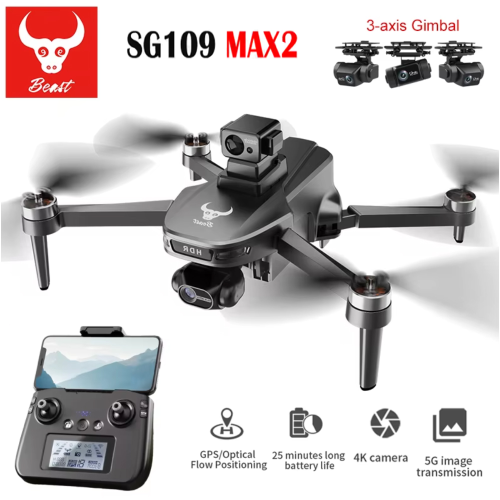 Dron Rc Quadcopter - プロフェッショナルドローンsg109max2 fpv,8kカメラ,3軸ジンバル,4kmブラシレス,GPSクワッドコプター,障害物回避,rc