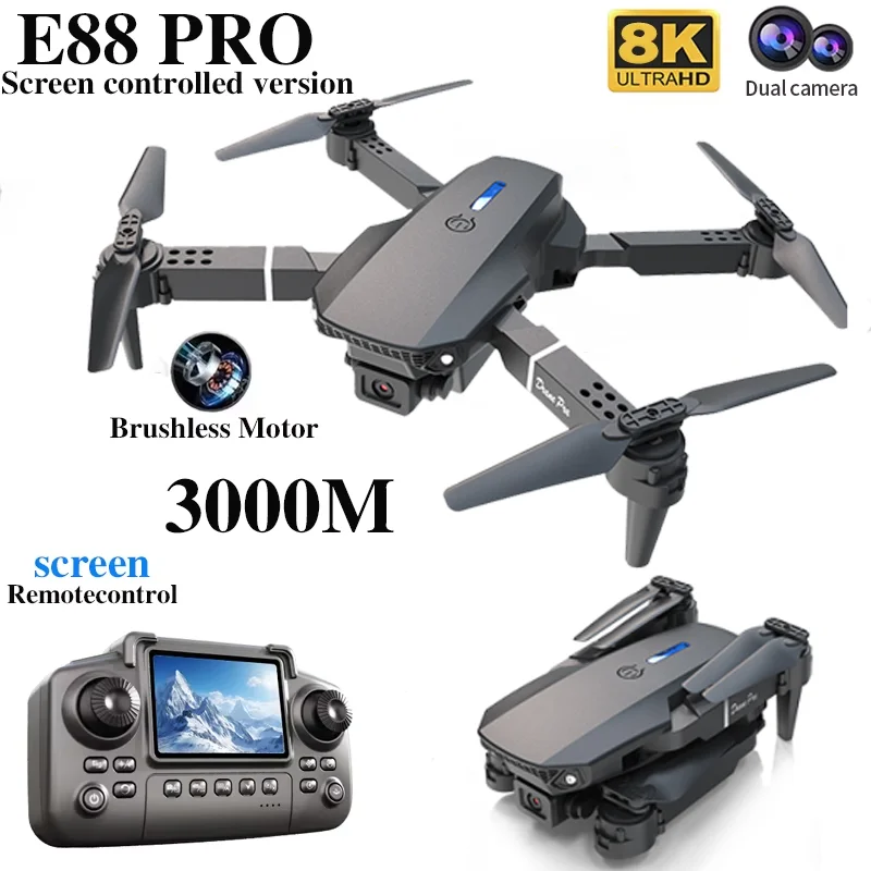 プロフェッショナルE88 PROドローン、スクリーン付き8K - Dron Rc Quadcopter のレビューと価格