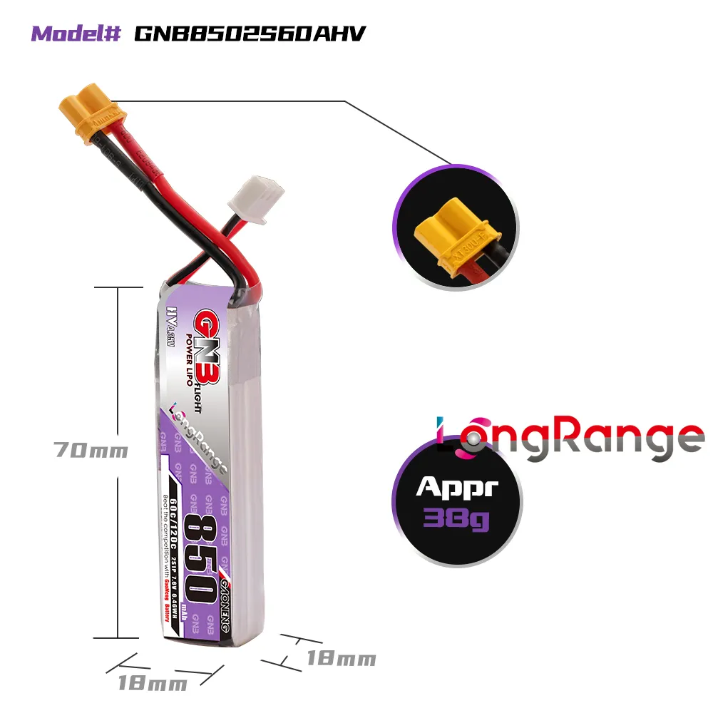ガオネン GNB リポバッテリー 850mAh 2S 7.6 - Drone Rc Link のレビューと価格
